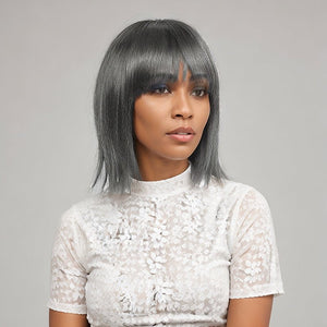 wigstrends Salt And Pepper Short Wolf Cut Straight Wig 100% Human Hair No Glue No Lace - Wigtrends