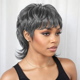 Wigstrends Shaggy Layered Short Pixie Cut Wig With Bangs Curly 100% Human Hair - Wigtrends