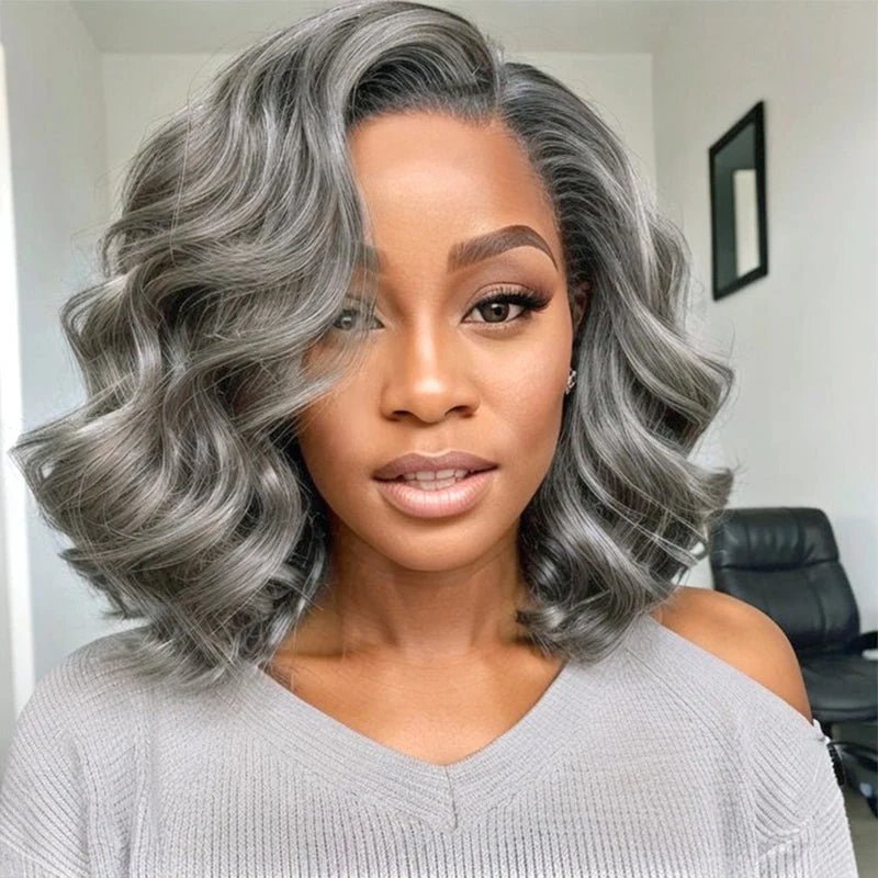 Wigstrends Silver Hair Body Wave Glueless 5x5 Closure Lace Bob Wig 100% Human Hair - Wigtrends