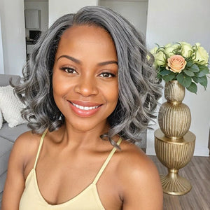 Wigstrends Silver Hair Body Wave Glueless 5x5 Closure Lace Bob Wig 100% Human Hair - Wigtrends