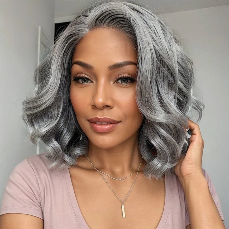 Wigstrends Silver Hair Body Wave Glueless 5x5 Closure Lace Bob Wig 100% Human Hair - Wigtrends