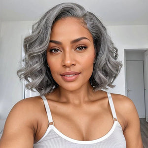 Wigstrends Silver Hair Body Wave Glueless 5x5 Closure Lace Bob Wig 100% Human Hair - Wigtrends