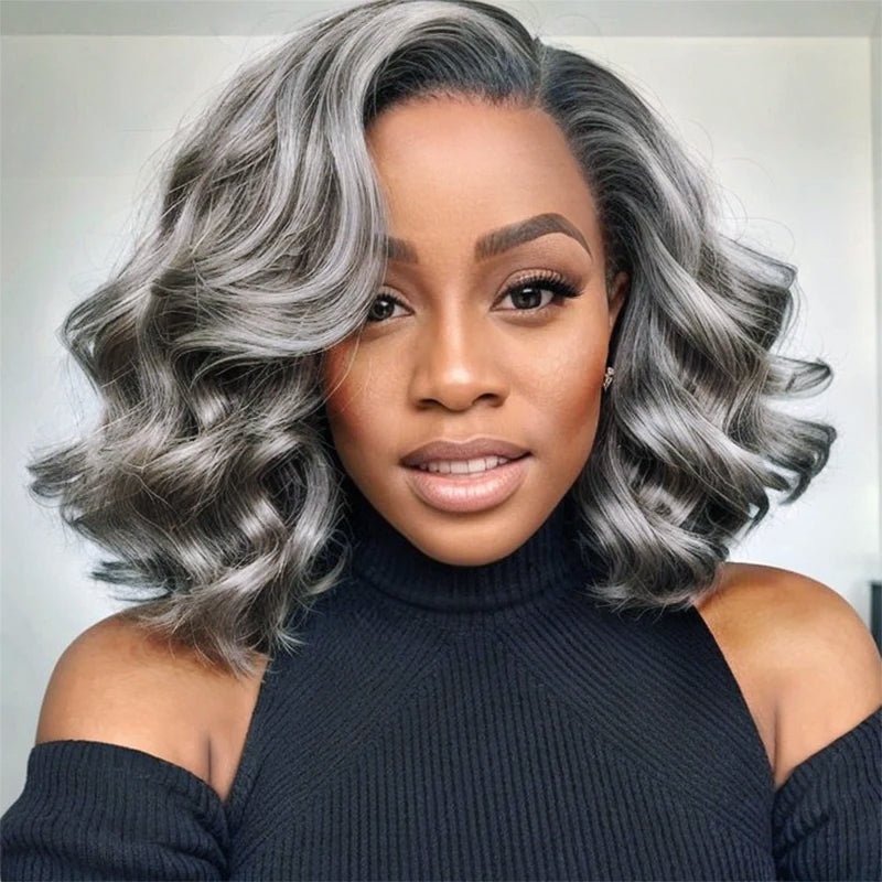 Wigstrends Trendy Limited Design | Salt And Pepper Body Wave Glueless 5x5 Closure Lace Bob Wig 100% Human Hair - Wigtrends