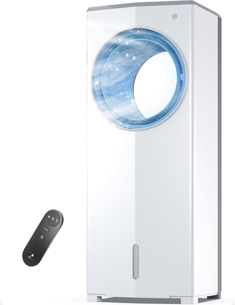 Windowless Portable Air Conditioner, 26.3" Small Evaporative Air Cooler for Room No Window, 3 - Speed Settings, 4 Modes, 7H Timer, Remote Control, 4 Ice Packs, Quiet AC Unit for Bedroom - Wigtrends