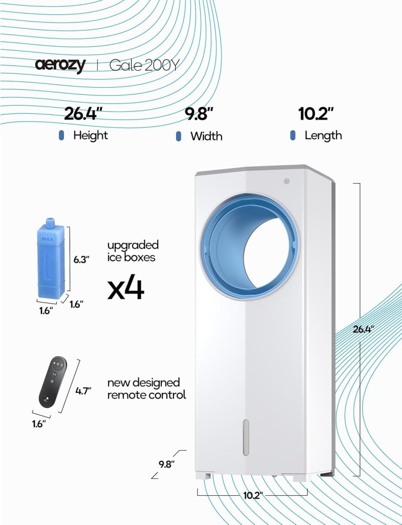 Windowless Portable Air Conditioner, 26.3" Small Evaporative Air Cooler for Room No Window, 3 - Speed Settings, 4 Modes, 7H Timer, Remote Control, 4 Ice Packs, Quiet AC Unit for Bedroom - Wigtrends