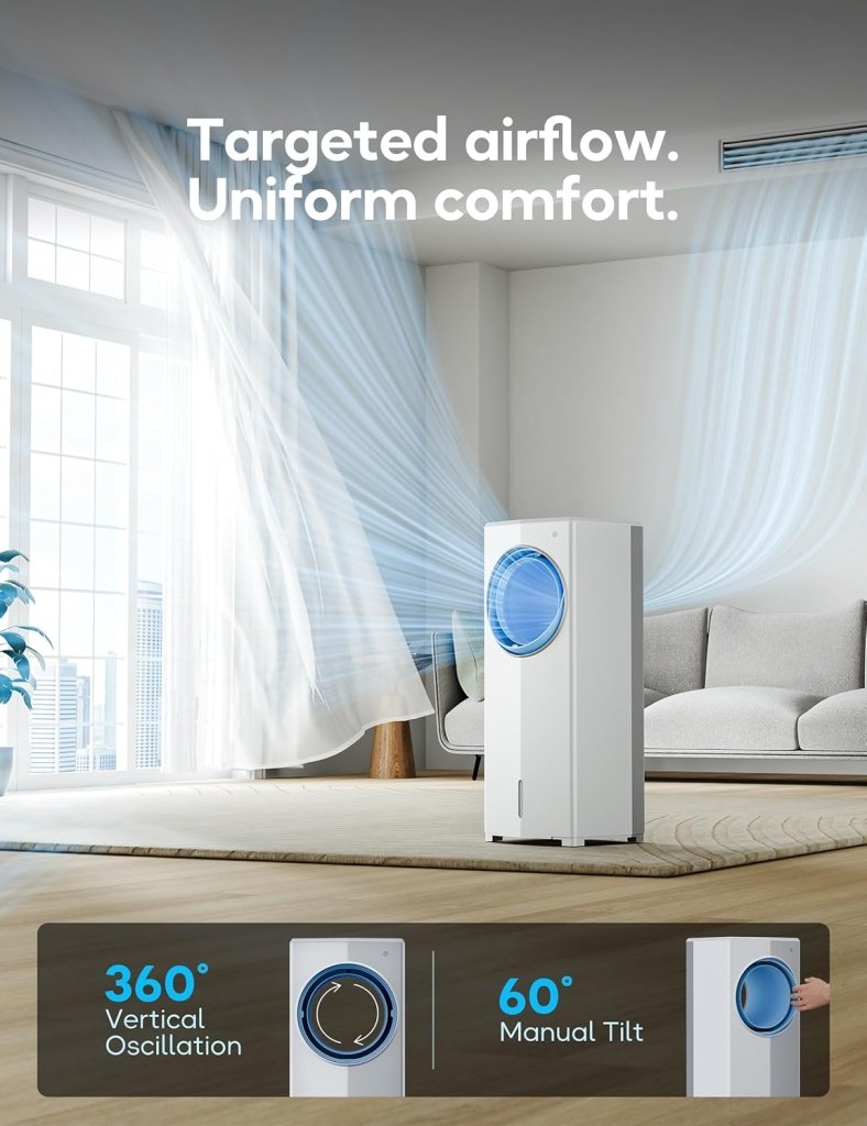 Windowless Portable Air Conditioner, 26.3" Small Evaporative Air Cooler for Room No Window, 3 - Speed Settings, 4 Modes, 7H Timer, Remote Control, 4 Ice Packs, Quiet AC Unit for Bedroom - Wigtrends