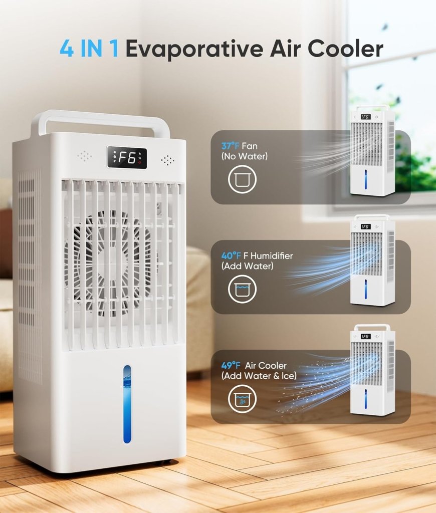 Windowless Portable Air Conditioners, Evaporative Air Cooler w/3 Modes & 3 Speeds, 12H Timer for Smart Auto - off, 2 - Gal Tank for 20H Cooling,16FT Remote,No Hose Needed,46db Swamp Cooler - Wigtrends