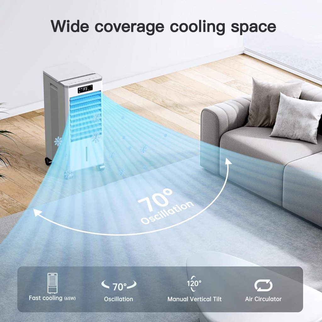 Windowless Portable Air Conditioners, Evaporative Air Cooler w/3 Modes & 3 Speeds, 12H Timer for Smart Auto - off, 2 - Gal Tank for 20H Cooling,16FT Remote,No Hose Needed,46db Swamp Cooler - Wigtrends