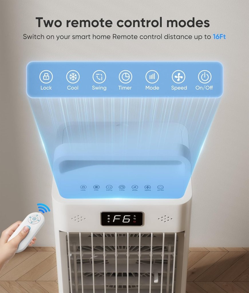 Windowless Portable Air Conditioners, Evaporative Air Cooler w/3 Modes & 3 Speeds, 12H Timer for Smart Auto - off, 2 - Gal Tank for 20H Cooling,16FT Remote,No Hose Needed,46db Swamp Cooler - Wigtrends