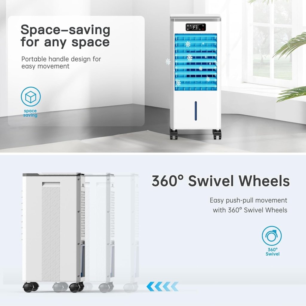 Windowless Portable Air Conditioners, Evaporative Air Cooler w/3 Modes & 3 Speeds, 12H Timer for Smart Auto - off, 2 - Gal Tank for 20H Cooling,16FT Remote,No Hose Needed,46db Swamp Cooler - Wigtrends