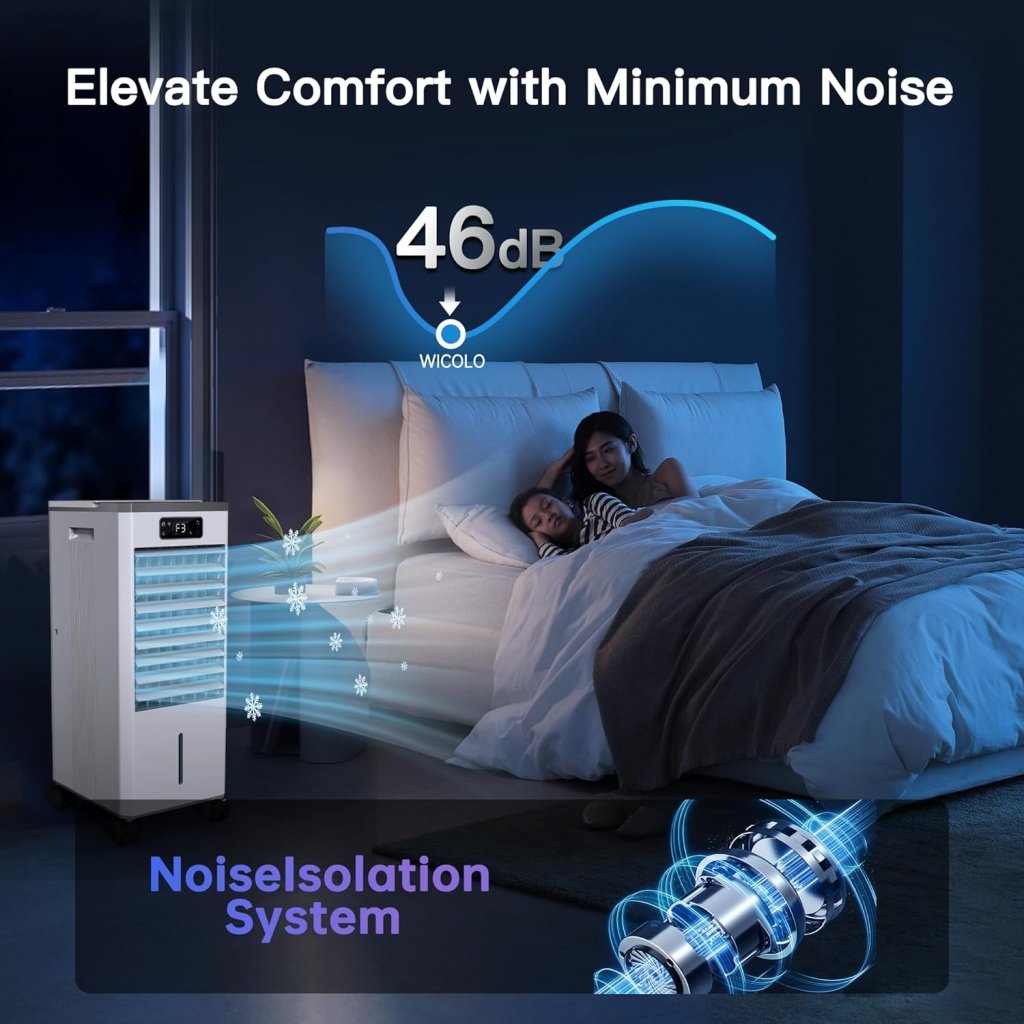 Windowless Portable Air Conditioners, Evaporative Air Cooler w/3 Modes & 3 Speeds, 12H Timer for Smart Auto - off, 2 - Gal Tank for 20H Cooling,16FT Remote,No Hose Needed,46db Swamp Cooler - Wigtrends