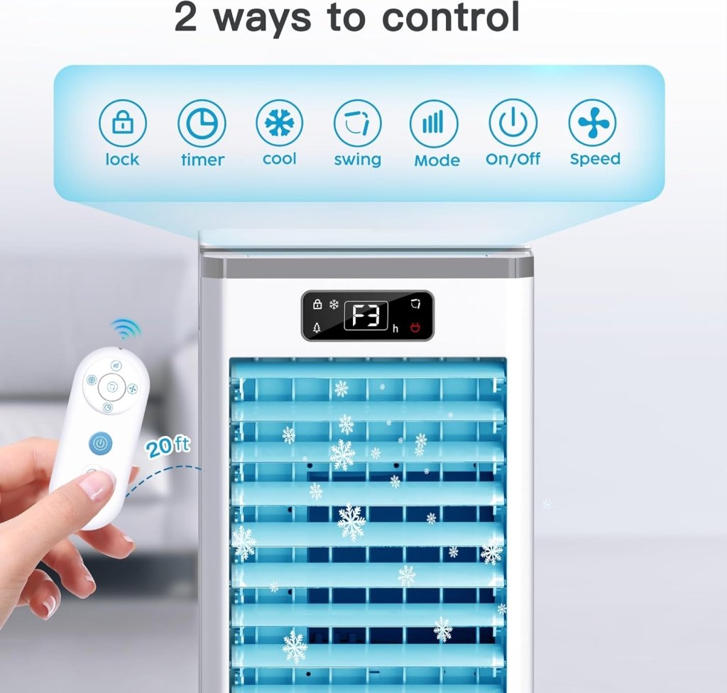 Windowless Portable Air Conditioners, Evaporative Air Cooler w/3 Modes & 3 Speeds, 12H Timer for Smart Auto - off, 2 - Gal Tank for 20H Cooling,16FT Remote,No Hose Needed,46db Swamp Cooler - Wigtrends