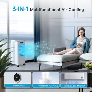 Windowless Portable Air Conditioners, Evaporative Air Cooler w/3 Modes & 3 Speeds, 12H Timer for Smart Auto - off, 2 - Gal Tank for 20H Cooling,16FT Remote,No Hose Needed,46db Swamp Cooler - Wigtrends