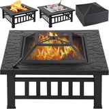 Yaheetech Multifunctional Fire Pit Table 32in Square Metal Firepit Stove Backyard Patio Garden Fireplace for Camping, Outdoor Heating, Bonfire and Picnic - Wigtrends
