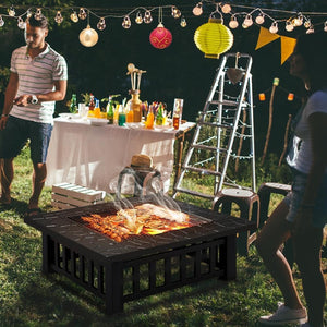 Yaheetech Multifunctional Fire Pit Table 32in Square Metal Firepit Stove Backyard Patio Garden Fireplace for Camping, Outdoor Heating, Bonfire and Picnic - Wigtrends