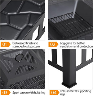 Yaheetech Multifunctional Fire Pit Table 32in Square Metal Firepit Stove Backyard Patio Garden Fireplace for Camping, Outdoor Heating, Bonfire and Picnic - Wigtrends