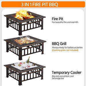 Yaheetech Multifunctional Fire Pit Table 32in Square Metal Firepit Stove Backyard Patio Garden Fireplace for Camping, Outdoor Heating, Bonfire and Picnic - Wigtrends