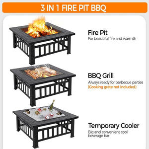 Yaheetech Multifunctional Fire Pit Table 32in Square Metal Firepit Stove Backyard Patio Garden Fireplace for Camping, Outdoor Heating, Bonfire and Picnic - Wigtrends