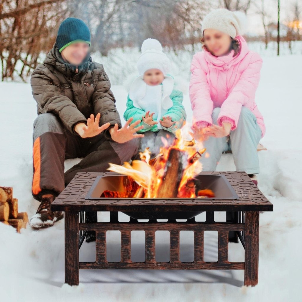 Yaheetech Multifunctional Fire Pit Table 32in Square Metal Firepit Stove Backyard Patio Garden Fireplace for Camping, Outdoor Heating, Bonfire and Picnic - Wigtrends