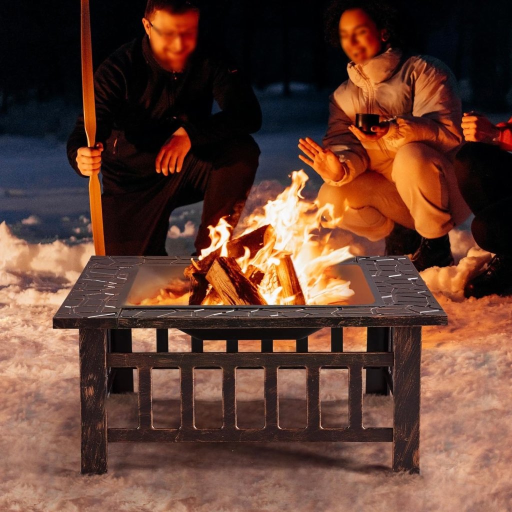 Yaheetech Multifunctional Fire Pit Table 32in Square Metal Firepit Stove Backyard Patio Garden Fireplace for Camping, Outdoor Heating, Bonfire and Picnic - Wigtrends