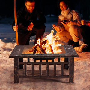 Yaheetech Multifunctional Fire Pit Table 32in Square Metal Firepit Stove Backyard Patio Garden Fireplace for Camping, Outdoor Heating, Bonfire and Picnic - Wigtrends