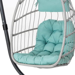 Yechen Indoor Outdoor Egg Hanging Chair with Stand, Patio Wicker Swing Egg Chair Indoor Swinging Chair Outdoor Hammock Egg Chair 350lbs Capacity for Patio Bedroom Balcony, Charcoal Grey (EG - 001) - Wigtrends