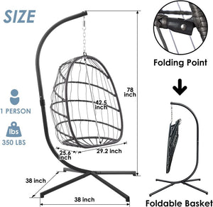 Yechen Indoor Outdoor Egg Hanging Chair with Stand, Patio Wicker Swing Egg Chair Indoor Swinging Chair Outdoor Hammock Egg Chair 350lbs Capacity for Patio Bedroom Balcony, Charcoal Grey (EG - 001) - Wigtrends