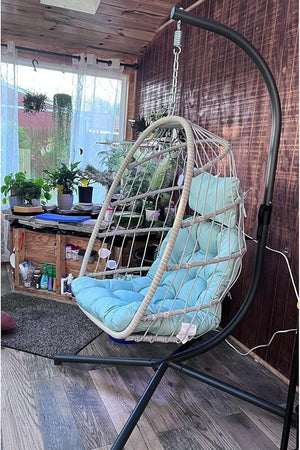 Yechen Indoor Outdoor Egg Hanging Chair with Stand, Patio Wicker Swing Egg Chair Indoor Swinging Chair Outdoor Hammock Egg Chair 350lbs Capacity for Patio Bedroom Balcony, Charcoal Grey (EG - 001) - Wigtrends