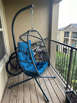 Yechen Indoor Outdoor Egg Hanging Chair with Stand, Patio Wicker Swing Egg Chair Indoor Swinging Chair Outdoor Hammock Egg Chair 350lbs Capacity for Patio Bedroom Balcony, Charcoal Grey (EG - 001) - Wigtrends