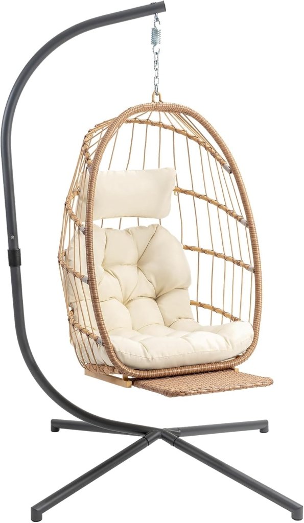 Yechen Indoor Outdoor Egg Hanging Chair with Stand, Patio Wicker Swing Egg Chair Indoor Swinging Chair Outdoor Hammock Egg Chair 350lbs Capacity for Patio Bedroom Balcony, Charcoal Grey (EG - 001) - Wigtrends
