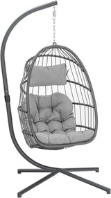 Yechen Indoor Outdoor Egg Hanging Chair with Stand, Patio Wicker Swing Egg Chair Indoor Swinging Chair Outdoor Hammock Egg Chair 350lbs Capacity for Patio Bedroom Balcony, Charcoal Grey (EG - 001) - Wigtrends