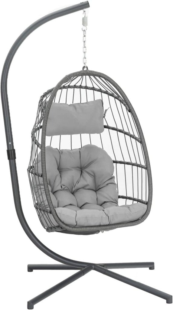 Yechen Indoor Outdoor Egg Hanging Chair with Stand, Patio Wicker Swing Egg Chair Indoor Swinging Chair Outdoor Hammock Egg Chair 350lbs Capacity for Patio Bedroom Balcony, Charcoal Grey (EG - 001) - Wigtrends