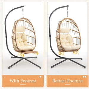 Yechen Indoor Outdoor Egg Hanging Chair with Stand, Patio Wicker Swing Egg Chair Indoor Swinging Chair Outdoor Hammock Egg Chair 350lbs Capacity for Patio Bedroom Balcony, Charcoal Grey (EG - 001) - Wigtrends