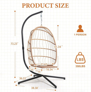 Yechen Indoor Outdoor Egg Hanging Chair with Stand, Patio Wicker Swing Egg Chair Indoor Swinging Chair Outdoor Hammock Egg Chair 350lbs Capacity for Patio Bedroom Balcony, Charcoal Grey (EG - 001) - Wigtrends