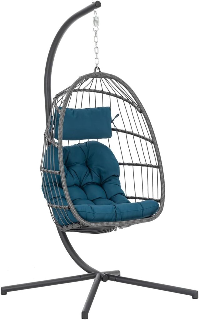Yechen Indoor Outdoor Egg Hanging Chair with Stand, Patio Wicker Swing Egg Chair Indoor Swinging Chair Outdoor Hammock Egg Chair 350lbs Capacity for Patio Bedroom Balcony, Charcoal Grey (EG - 001) - Wigtrends