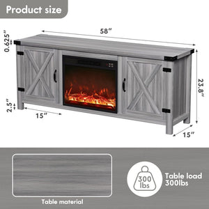 YESHOMY Fireplace TV Stand with Two Barn Doors and Storage Cabinets for Televisions up to 65+ Inch, Entertainment Center Console Table, Media Furniture for Living Room, 58 Inch - Wigtrends