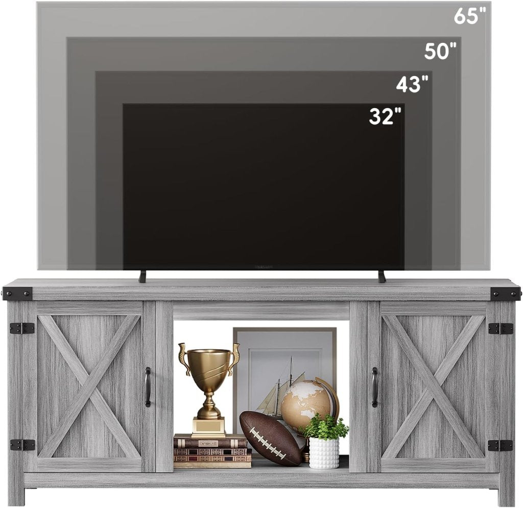 YESHOMY Fireplace TV Stand with Two Barn Doors and Storage Cabinets for Televisions up to 65+ Inch, Entertainment Center Console Table, Media Furniture for Living Room, 58 Inch - Wigtrends