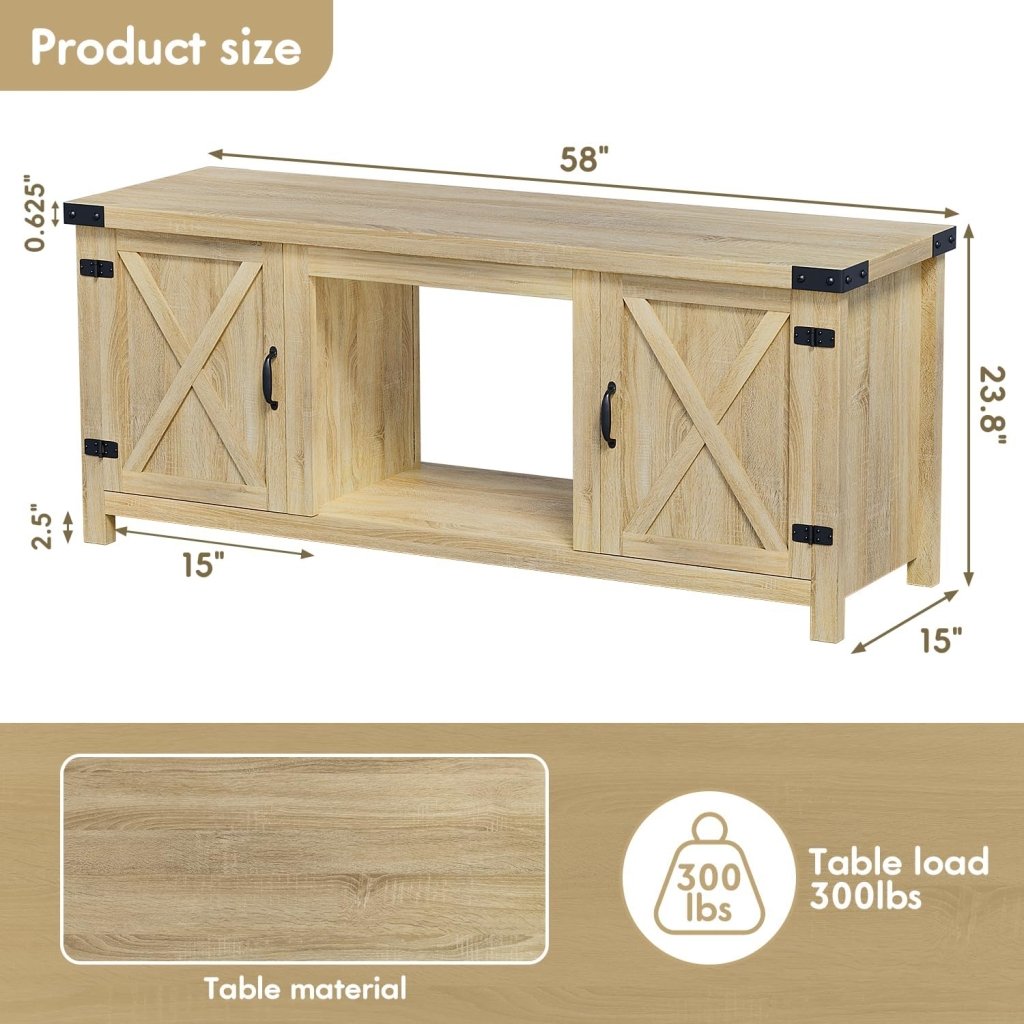 YESHOMY Fireplace TV Stand with Two Barn Doors and Storage Cabinets for Televisions up to 65+ Inch, Entertainment Center Console Table, Media Furniture for Living Room, 58 Inch - Wigtrends