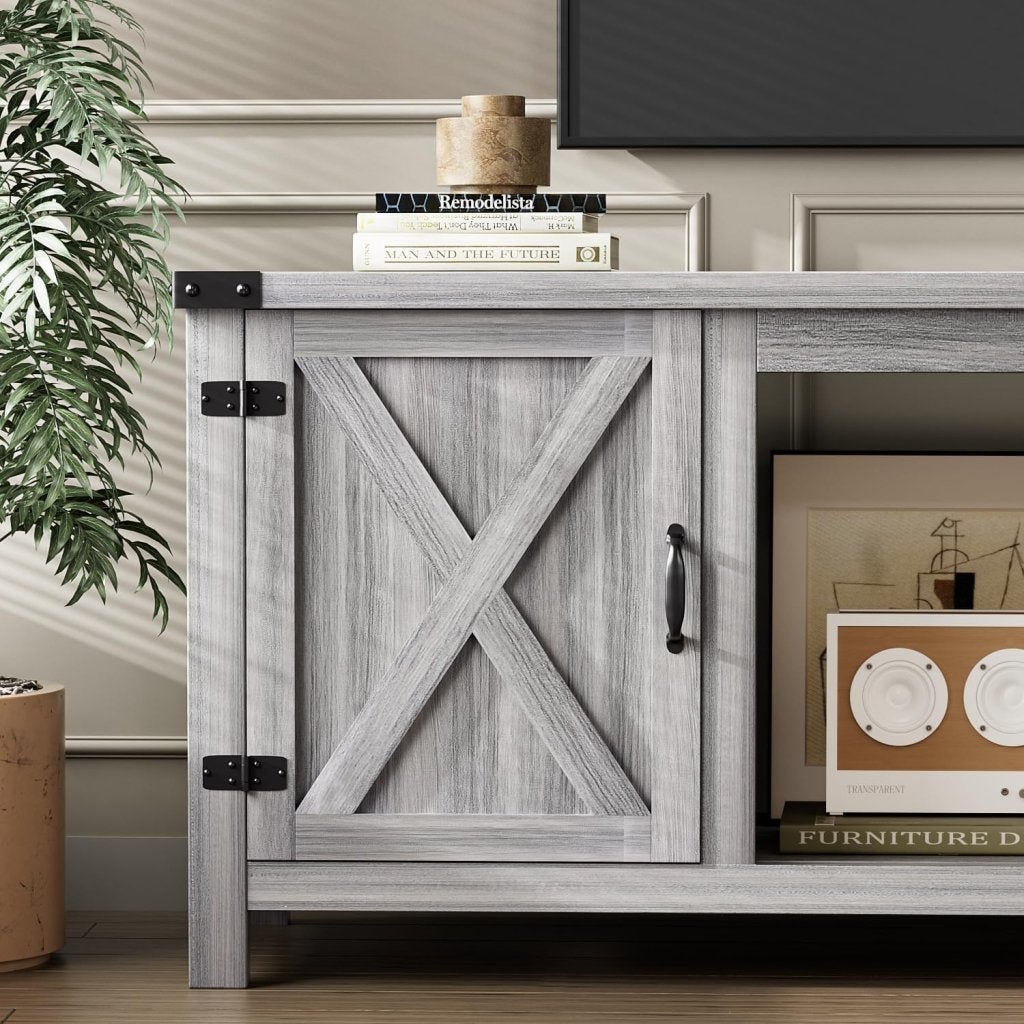 YESHOMY Fireplace TV Stand with Two Barn Doors and Storage Cabinets for Televisions up to 65+ Inch, Entertainment Center Console Table, Media Furniture for Living Room, 58 Inch - Wigtrends