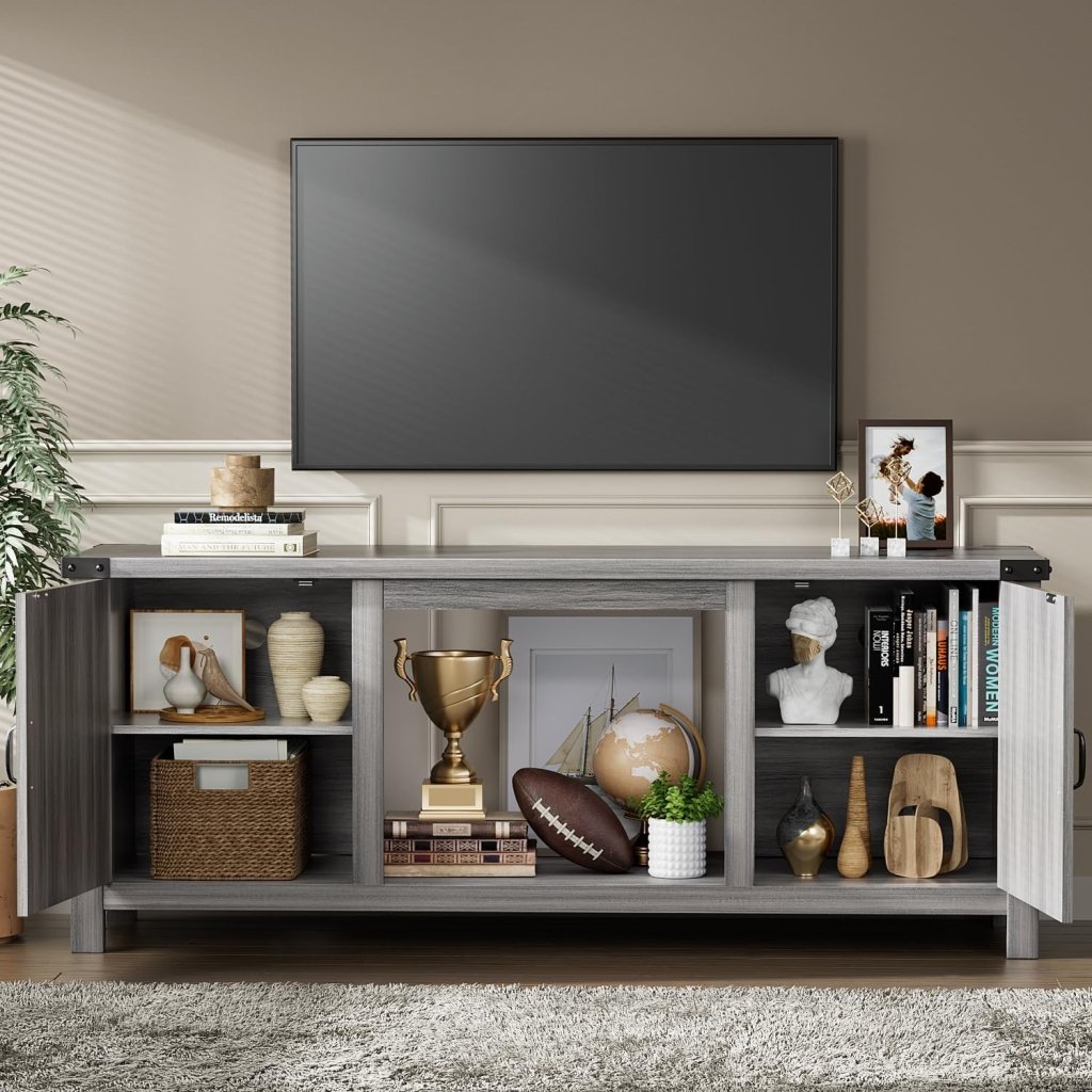 YESHOMY Fireplace TV Stand with Two Barn Doors and Storage Cabinets for Televisions up to 65+ Inch, Entertainment Center Console Table, Media Furniture for Living Room, 58 Inch - Wigtrends