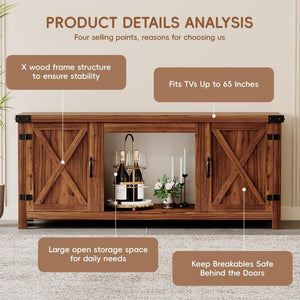YESHOMY Fireplace TV Stand with Two Barn Doors and Storage Cabinets for Televisions up to 65+ Inch, Entertainment Center Console Table, Media Furniture for Living Room, 58 Inch - Wigtrends