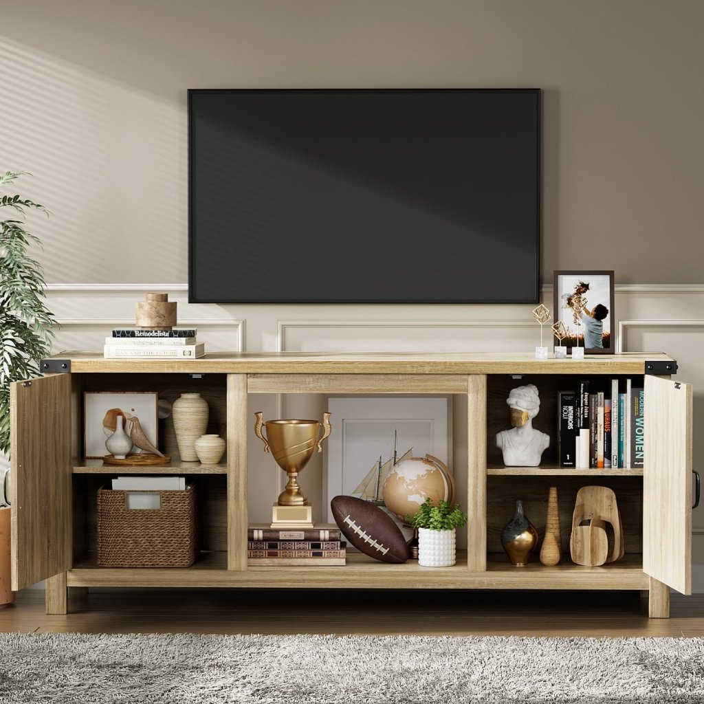 YESHOMY Fireplace TV Stand with Two Barn Doors and Storage Cabinets for Televisions up to 65+ Inch, Entertainment Center Console Table, Media Furniture for Living Room, 58 Inch - Wigtrends