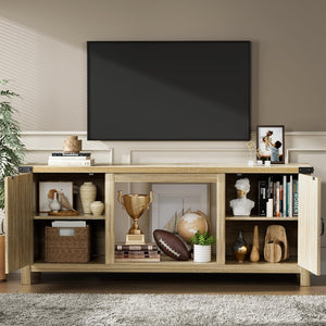 YESHOMY Fireplace TV Stand with Two Barn Doors and Storage Cabinets for Televisions up to 65+ Inch, Entertainment Center Console Table, Media Furniture for Living Room, 58 Inch - Wigtrends