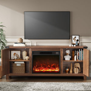 YESHOMY Fireplace TV Stand with Two Barn Doors and Storage Cabinets for Televisions up to 65+ Inch, Entertainment Center Console Table, Media Furniture for Living Room, 58 Inch - Wigtrends