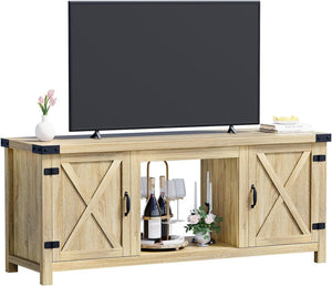YESHOMY Fireplace TV Stand with Two Barn Doors and Storage Cabinets for Televisions up to 65+ Inch, Entertainment Center Console Table, Media Furniture for Living Room, 58 Inch - Wigtrends