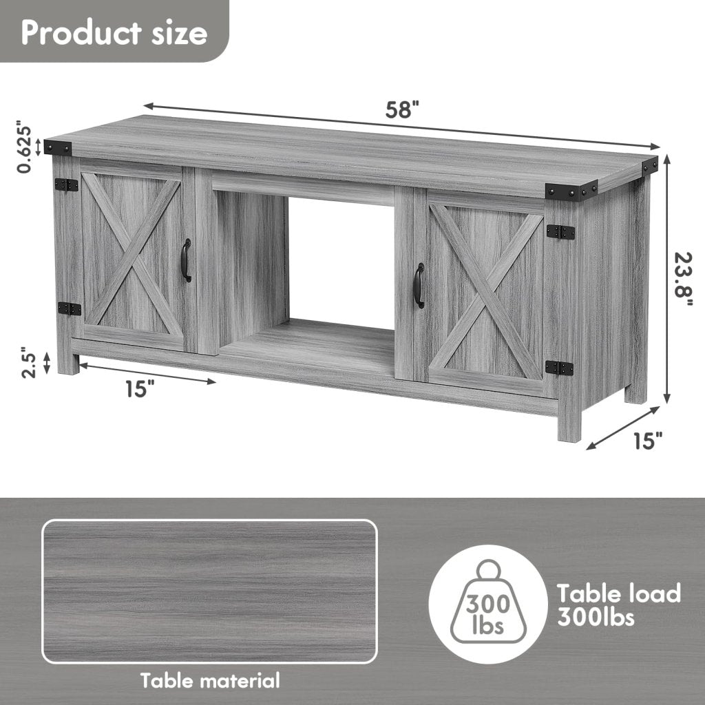 YESHOMY Fireplace TV Stand with Two Barn Doors and Storage Cabinets for Televisions up to 65+ Inch, Entertainment Center Console Table, Media Furniture for Living Room, 58 Inch - Wigtrends