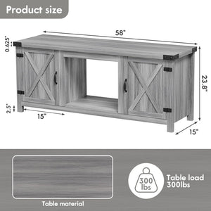 YESHOMY Fireplace TV Stand with Two Barn Doors and Storage Cabinets for Televisions up to 65+ Inch, Entertainment Center Console Table, Media Furniture for Living Room, 58 Inch - Wigtrends