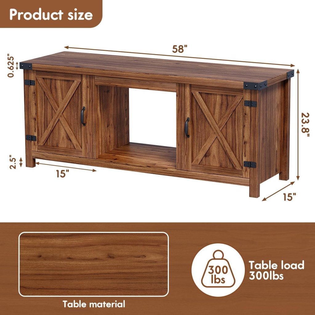 YESHOMY Fireplace TV Stand with Two Barn Doors and Storage Cabinets for Televisions up to 65+ Inch, Entertainment Center Console Table, Media Furniture for Living Room, 58 Inch - Wigtrends