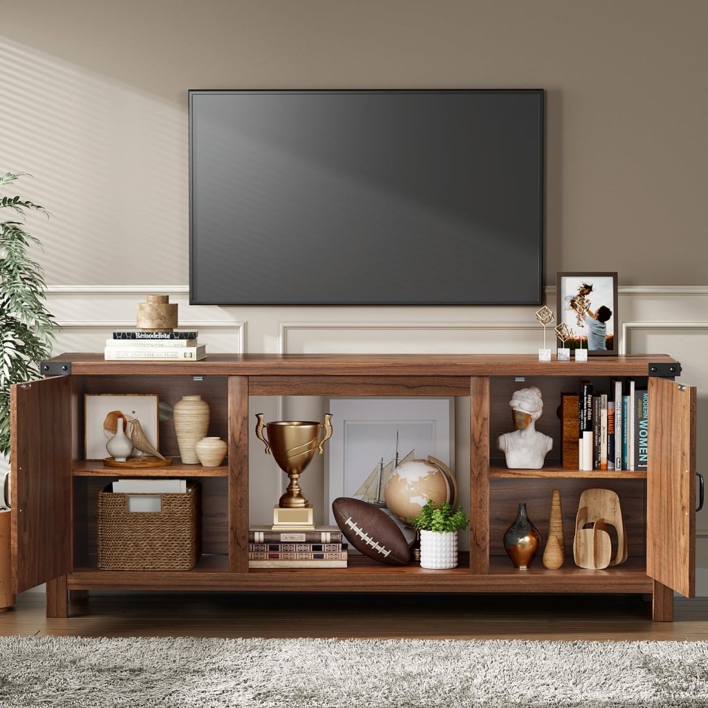 YESHOMY Fireplace TV Stand with Two Barn Doors and Storage Cabinets for Televisions up to 65+ Inch, Entertainment Center Console Table, Media Furniture for Living Room, 58 Inch - Wigtrends