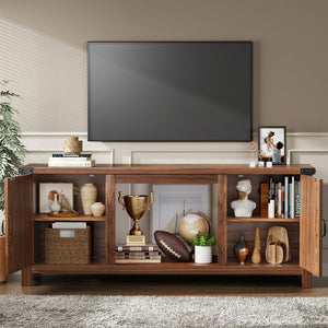YESHOMY Fireplace TV Stand with Two Barn Doors and Storage Cabinets for Televisions up to 65+ Inch, Entertainment Center Console Table, Media Furniture for Living Room, 58 Inch - Wigtrends